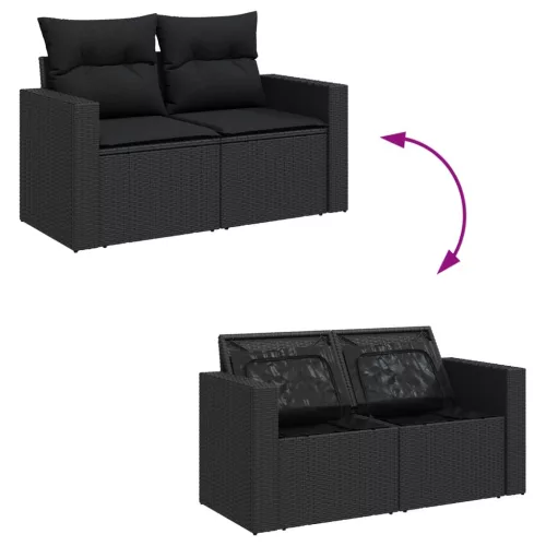  8 részes fekete polyrattan kerti ülőgarnitúra párnákkal