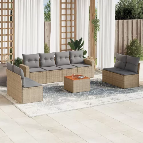 9 részes vegyes bézs polyrattan kerti ülőgarnitúra párnákkal