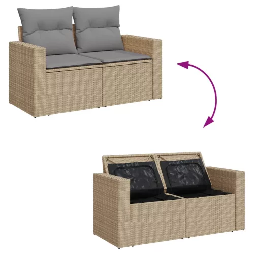  5 részes vegyes bézs polyrattan kerti ülőgarnitúra párnákkal