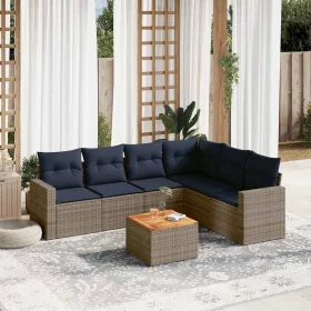    7 részes szürke polyrattan kerti ülőgarnitúra párnákkal