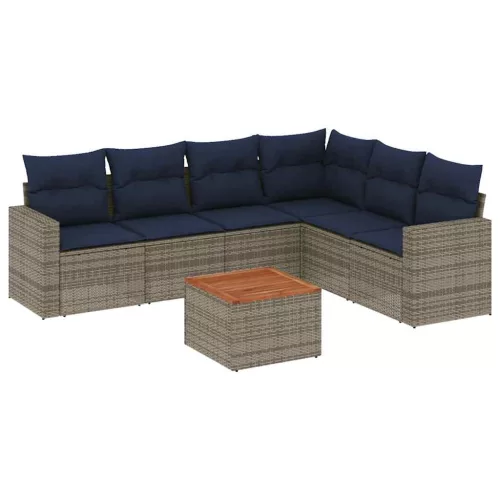  7 részes szürke polyrattan kerti ülőgarnitúra párnákkal
