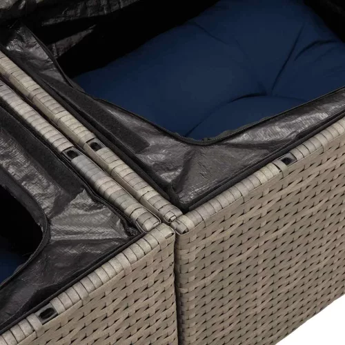  7 részes szürke polyrattan kerti ülőgarnitúra párnákkal