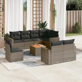    9 részes szürke polyrattan kerti ülőgarnitúra párnákkal