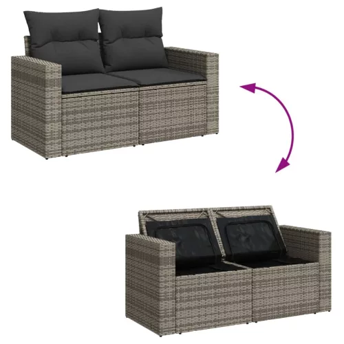  9 részes szürke polyrattan kerti ülőgarnitúra párnákkal
