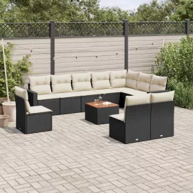    11 részes fekete polyrattan kerti ülőgarnitúra párnákkal