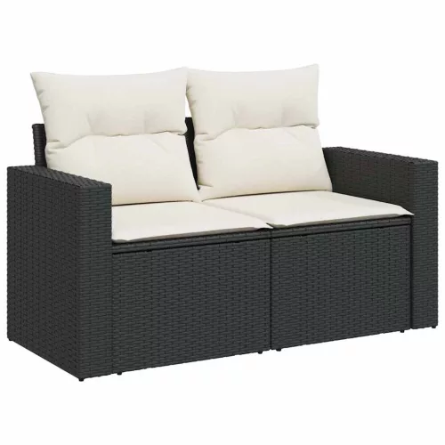  11 részes fekete polyrattan kerti ülőgarnitúra párnákkal