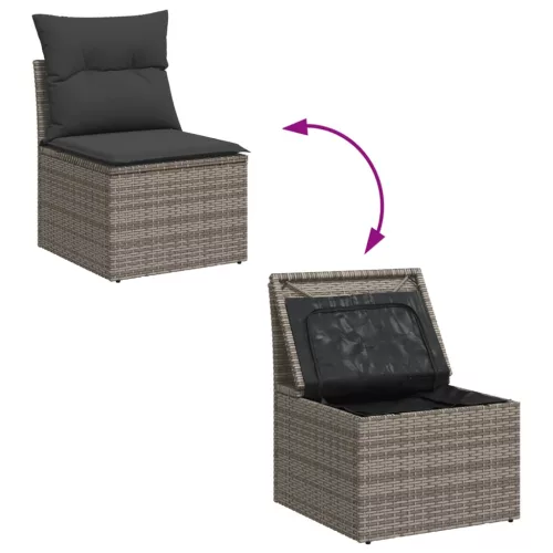 11 részes szürke polyrattan kerti ülőgarnitúra párnákkal