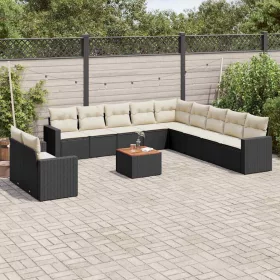    12 részes fekete polyrattan kerti ülőgarnitúra párnákkal