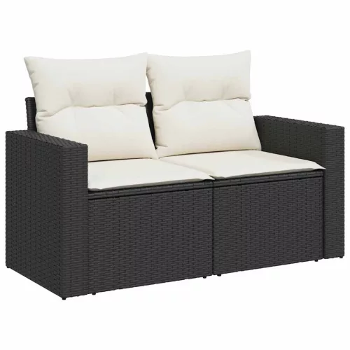  12 részes fekete polyrattan kerti ülőgarnitúra párnákkal