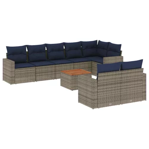  9 részes szürke polyrattan kerti ülőgarnitúra párnával