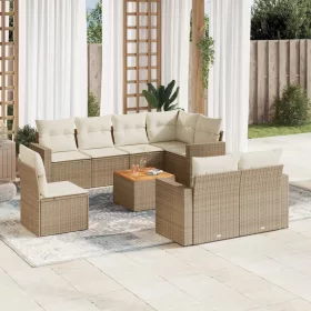    9 részes bézs polyrattan kerti ülőgarnitúra párnákkal