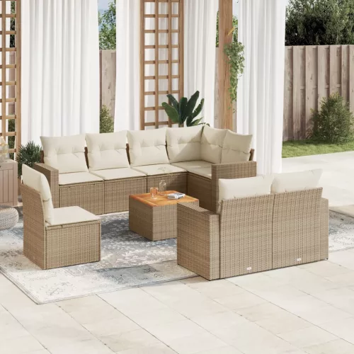  9 részes bézs polyrattan kerti ülőgarnitúra párnákkal