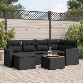    7 részes fekete polyrattan kerti ülőgarnitúra párnával