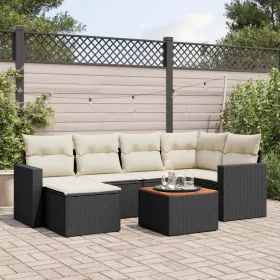    7 részes fekete polyrattan kerti ülőgarnitúra párnával