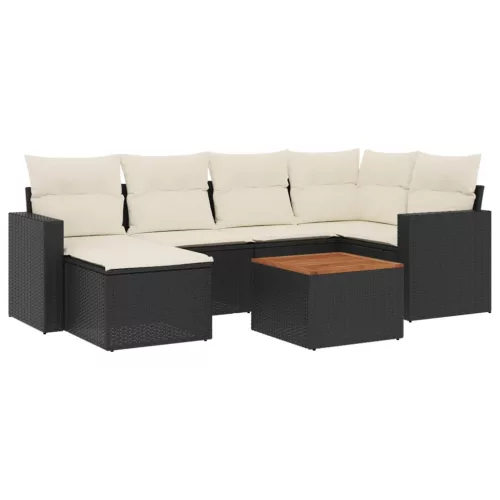  7 részes fekete polyrattan kerti ülőgarnitúra párnával