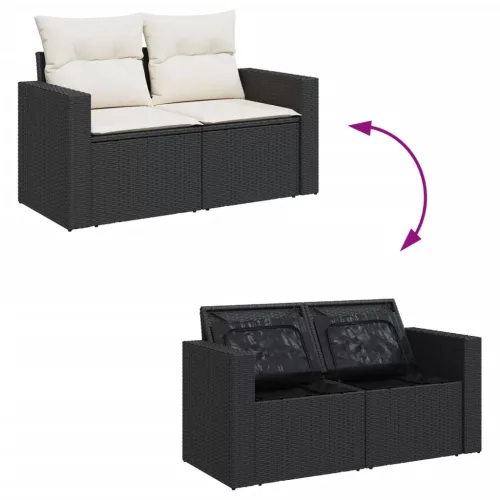  7 részes fekete polyrattan kerti ülőgarnitúra párnával