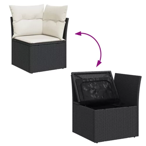  7 részes fekete polyrattan kerti ülőgarnitúra párnával