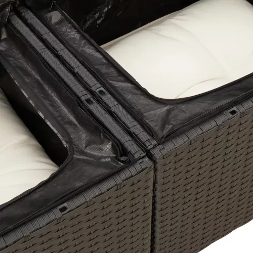  7 részes fekete polyrattan kerti ülőgarnitúra párnával