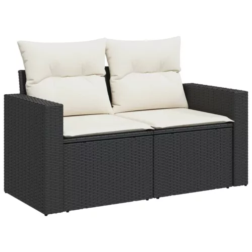  7 részes fekete polyrattan kerti ülőgarnitúra párnával
