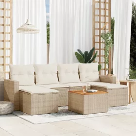    7 részes bézs polyrattan kerti ülőgarnitúra párnákkal