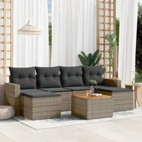    7 részes szürke polyrattan kerti ülőgarnitúra párnákkal