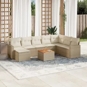    9 részes bézs polyrattan kerti ülőgarnitúra párnákkal