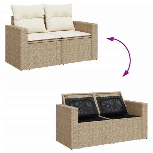  9 részes bézs polyrattan kerti ülőgarnitúra párnákkal