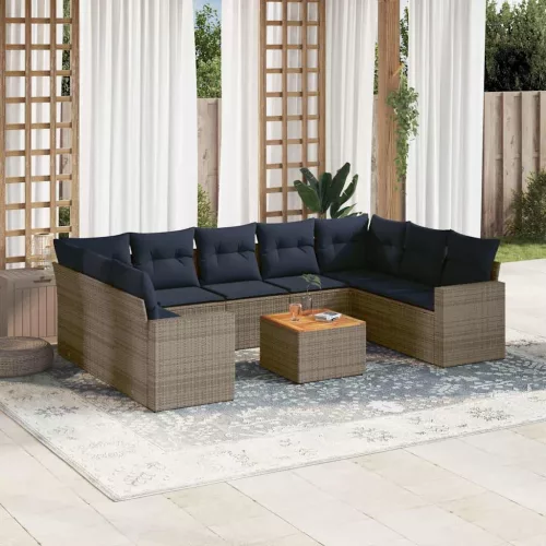  10 részes szürke polyrattan kerti ülőgarnitúra párnával