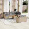 10 részes vegyes bézs polyrattan kerti ülőgarnitúra párnákkal