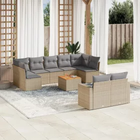    10 részes vegyes bézs polyrattan kerti ülőgarnitúra párnákkal