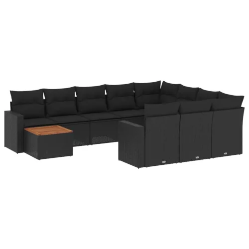  11 részes fekete polyrattan kerti ülőgarnitúra párnákkal