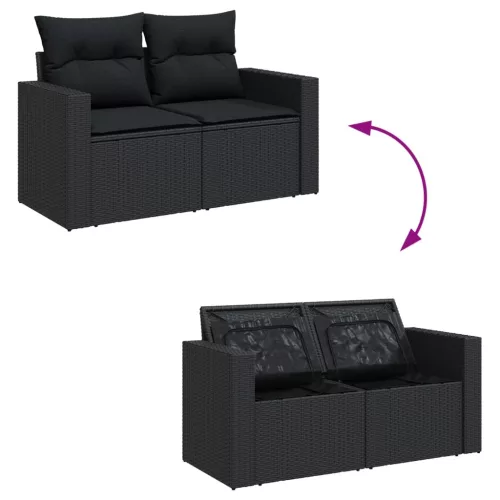  11 részes fekete polyrattan kerti ülőgarnitúra párnákkal