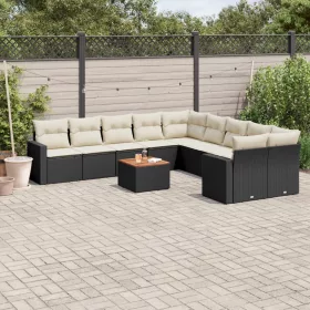    11 részes fekete polyrattan kerti ülőgarnitúra párnákkal
