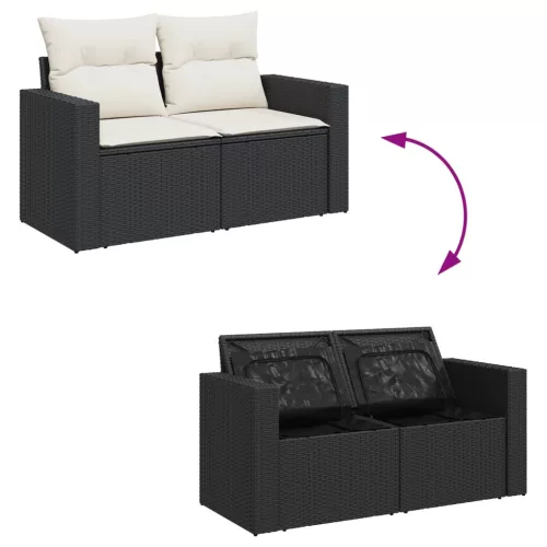  11 részes fekete polyrattan kerti ülőgarnitúra párnákkal