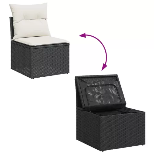  11 részes fekete polyrattan kerti ülőgarnitúra párnákkal