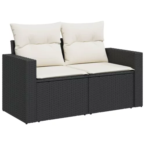  11 részes fekete polyrattan kerti ülőgarnitúra párnákkal