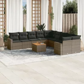    11 részes szürke polyrattan kerti ülőgarnitúra párnákkal