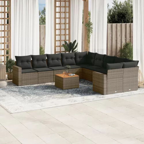  11 részes szürke polyrattan kerti ülőgarnitúra párnákkal