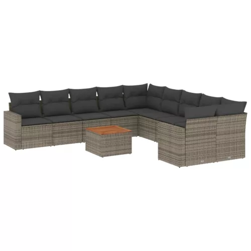  11 részes szürke polyrattan kerti ülőgarnitúra párnákkal