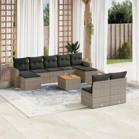    10 részes szürke polyrattan kerti ülőgarnitúra párnákkal