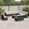 14 részes fekete polyrattan kerti ülőgarnitúra párnákkal