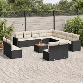    14 részes fekete polyrattan kerti ülőgarnitúra párnákkal