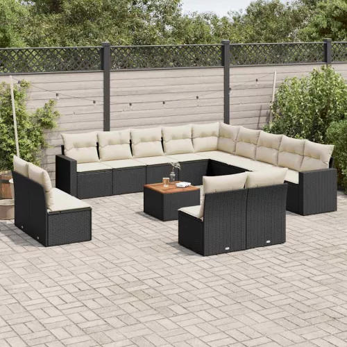  14 részes fekete polyrattan kerti ülőgarnitúra párnákkal