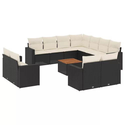  12 részes fekete polyrattan kerti ülőgarnitúra párnákkal
