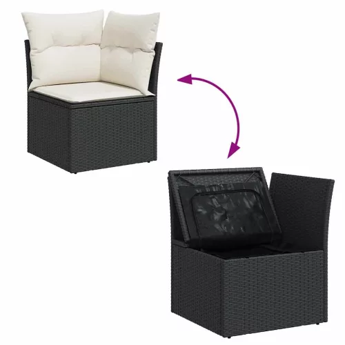  12 részes fekete polyrattan kerti ülőgarnitúra párnákkal