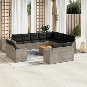    13 részes szürke polyrattan kerti ülőgarnitúra párnákkal