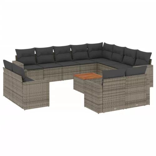  13 részes szürke polyrattan kerti ülőgarnitúra párnákkal