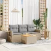  4 részes vegyes bézs polyrattan kerti ülőgarnitúra párnákkal