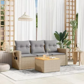    4 részes vegyes bézs polyrattan kerti ülőgarnitúra párnákkal
