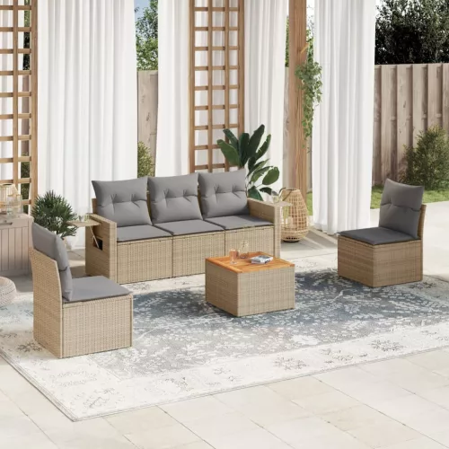  6 részes vegyes bézs polyrattan kerti ülőgarnitúra párnákkal